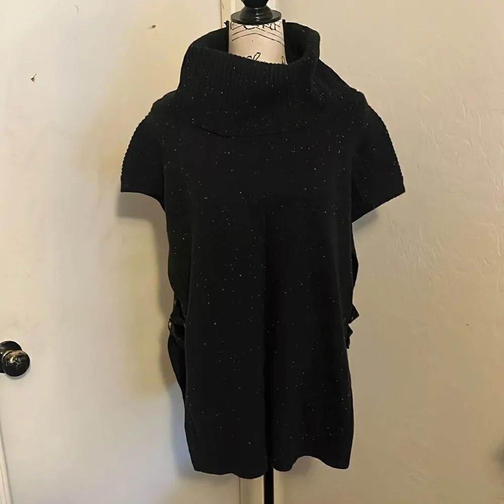 Pendleton Black Speckled Mock Neck Lambs Wool Blend Sweater Poncho Casual Comfy